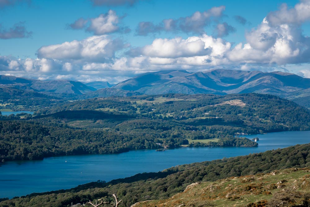 View across Lake Windermere in the Lake District from the top of Gummer's How