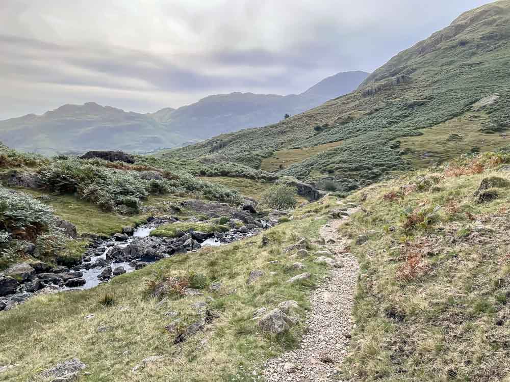 Footpath on the walk from Blea Tarn to Cathedral Quarry