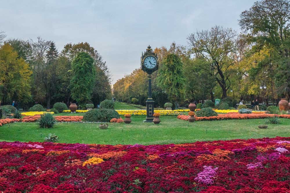 One of many beautiful gardens or parks in Bucharest