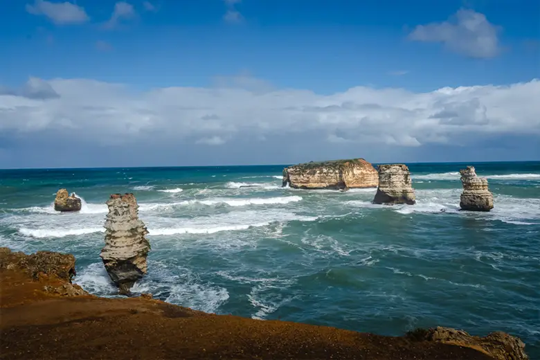 Limestone rocks in the sea these rocks make for beautiful views on the Great Ocean Road